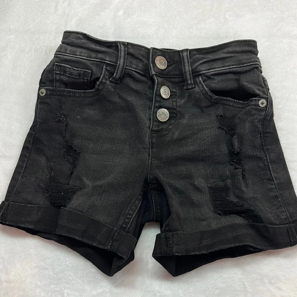 Justice Girls Black Destroyed Five Pocket Jean Shorts Size 7